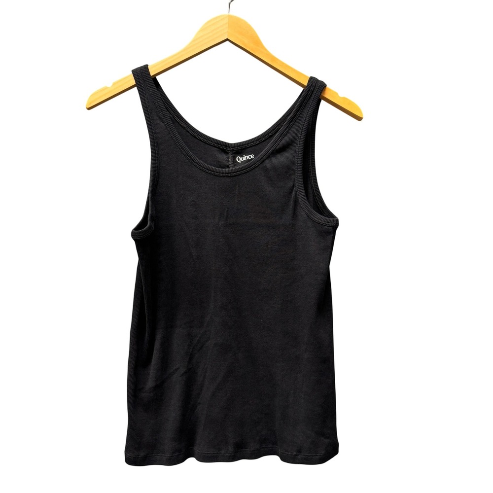Quince Tank Womens Large Organic Cotton Micro-Rib Scoop Neck Black Ribbed Top